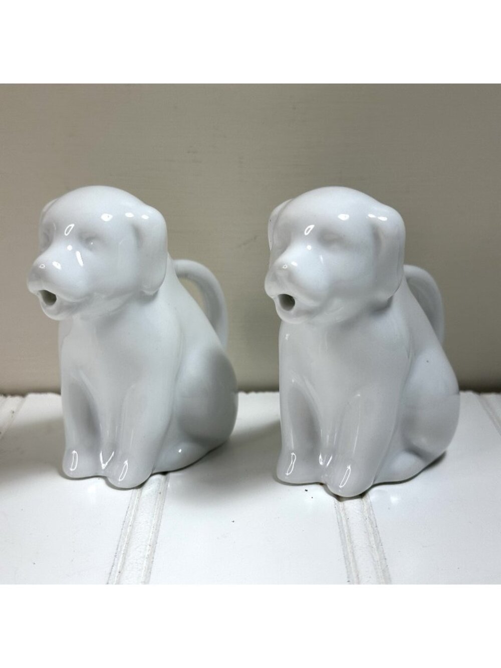 White Porcelain Puppy Dog Creamer Small Set of 2 Coffee Tea Milk